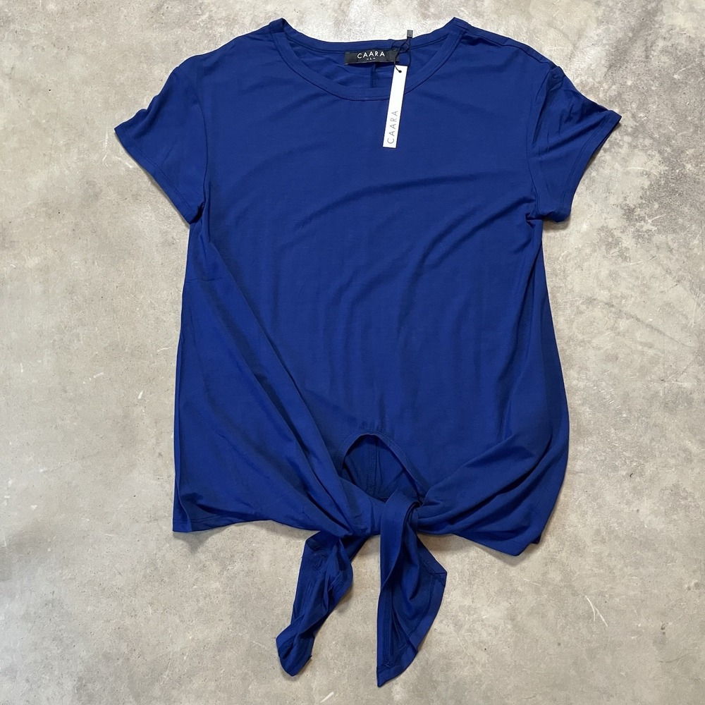 Caara Shirt Womens Size Large Blue Tie Front Short Sleeve Basic Top
